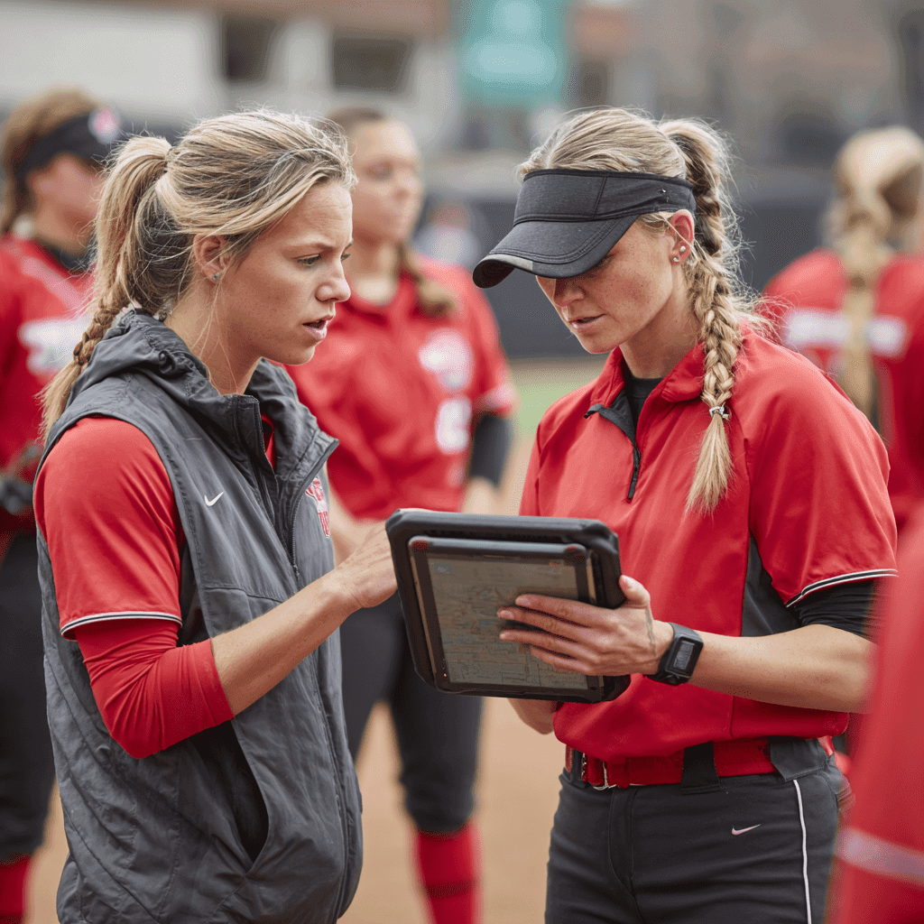 Coach talking to player